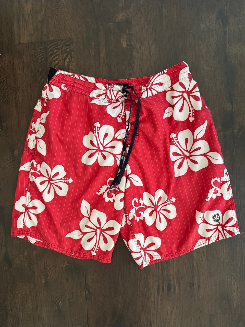 Nat Nast Board Shorts Swim Trunks Red White Floral Swim Luxury Resort Tropical